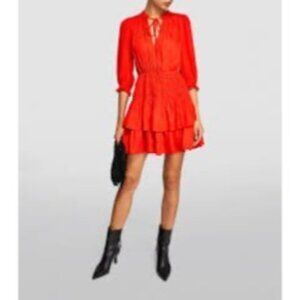 JOIE Bright Orange NWT Keyhole Smocked Tiered Ruffles Mini Dress S
